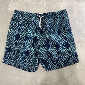 Speedo Board Shorts Mens Large L Blue Geometric Lined Drawstring 6" Inseam